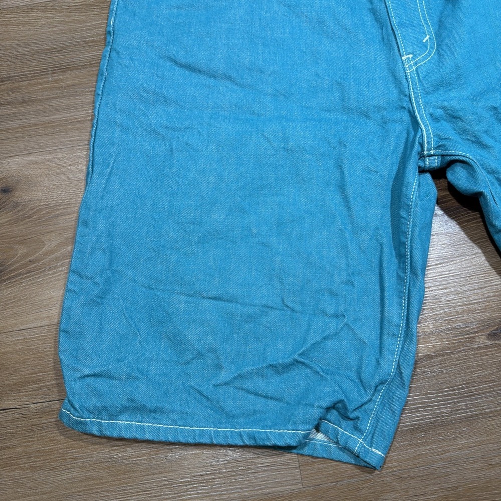 Levi's 569 Denim Jean Shorts Men's 38 Long Teal Jorts Y2K Loose Fit Straight 12" - Picture 4 of 13